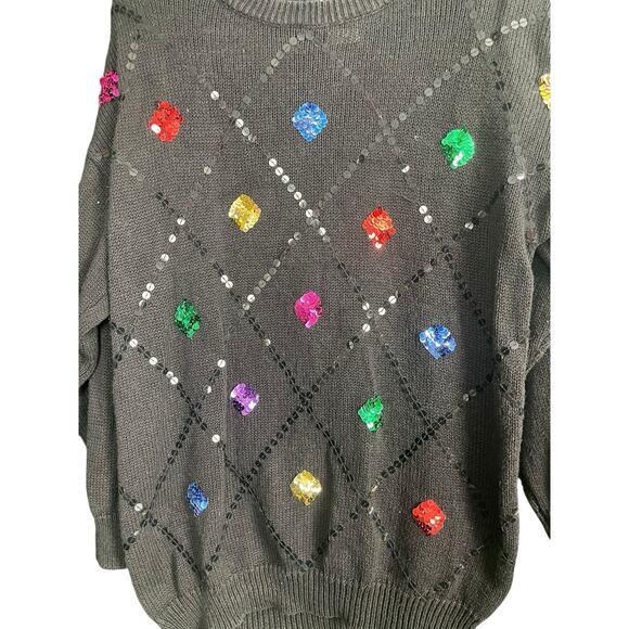 Vintage Leslie Fay Knit Sequins Sweater Holiday Sz M Tunic Christmas Sweater - Picture 7 of 10